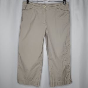 Eileen Fisher Crop Cargo Pant Beige Cotton Stretch Straight Petite Medium Y2K